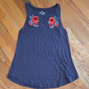 American Eagle Outfitters Navy Tank Top with Red Floral Embroidery